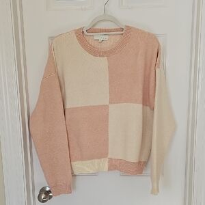 Pinch Two-Tone Block Crewneck Sweater in Blush Pink & Cream